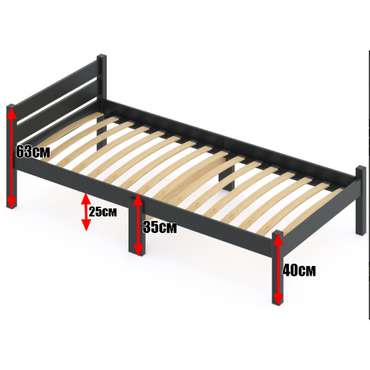 Кровать Компакт сосновая с ортопедическим основанием 70х190 цвета антрацит