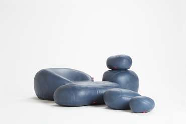 Комплект мягких пуфов-камней серо-голубого цвета