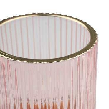 Декоративный подсвечник М из цветного рельефного стекла розового цвета