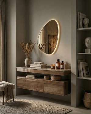 Настенное зеркало Sten S в раме серебряного цвета с подсветкой