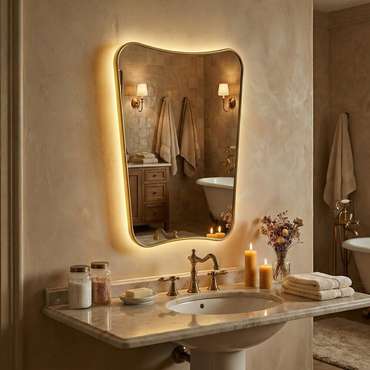 Настенное зеркало Sky M в раме золотого цвета с подсветкой