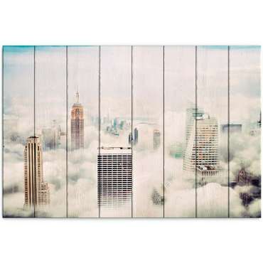 Картина на дереве Город в облаках 40х60 см