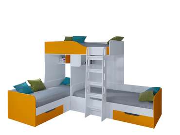 Двухъярусная кровать Трио 80х190 бело-оранжевого цвета