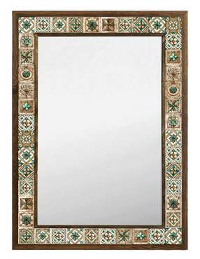 Настенное зеркало 53x73 с каменной мозаикой бежево-зеленого цвета