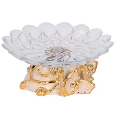 Фруктовница Орхидея Лайм кремово-золотого цвета с чашей из стекла