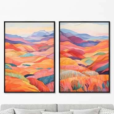 Набор из двух репродукций картин Landscape collection, Patchwork carpet, 2024г.