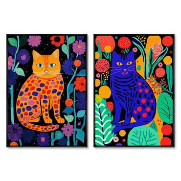 Набор из двух репродукций картин Kitties in flowers, 2024г.
