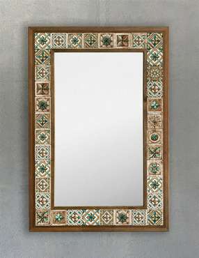 Настенное зеркало 43x63 с каменной мозаикой бежево-зеленого цвета