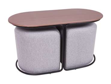 Комплект из столика и двух пуфов коричнево-серого цвета