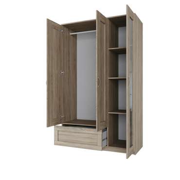 Шкаф трехдверный с выдвижным ящиком Сириус бежевого цвета