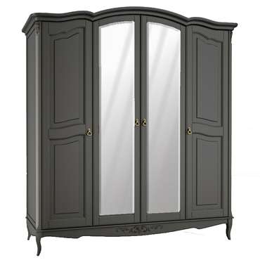 Шкаф четырехдверный Akrata черного цвета с зеркалом