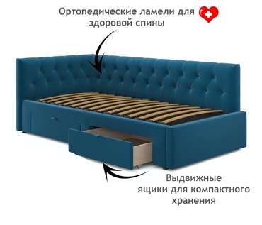 Кровать-тахта Afelia с ящиками 90х200 синего цвета без подъемного механизма