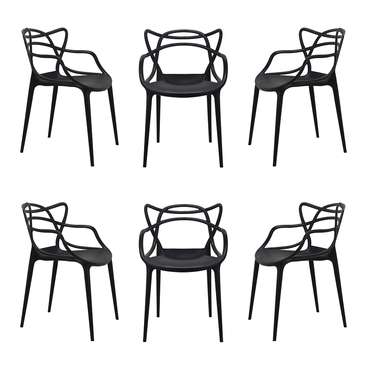 Набор из шести стульев черного цвета с подлокотниками