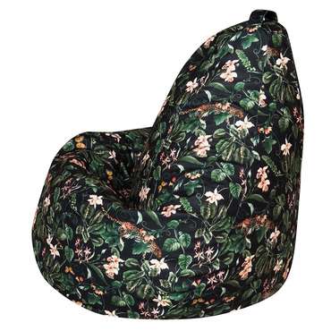 Кресло-мешок Груша L Джунгли черно-зеленого цвета