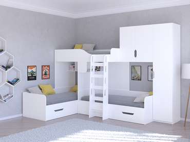 Двухъярусная кровать Трио 2 80х190 белого цвета