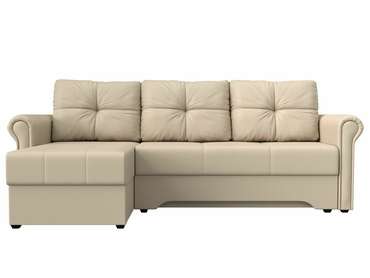 Угловой диван-кровать Леон бежевого цвета (экокожа) левый угол