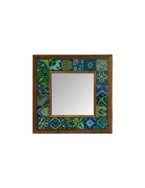 Настенное зеркало 33x33 с каменной мозаикой сине-зеленого цвета
