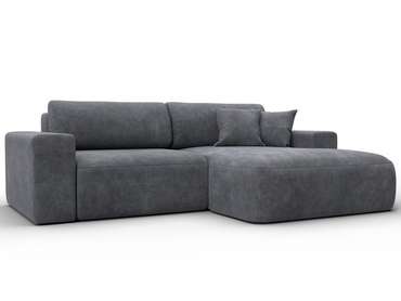 Угловой диван-кровать Лига-036 Классик в обивке из велюра темно-серого цвета правый