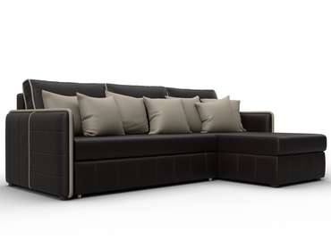 Угловой диван-кровать Лига-078 темно-коричневого цвета правый (экокожа)