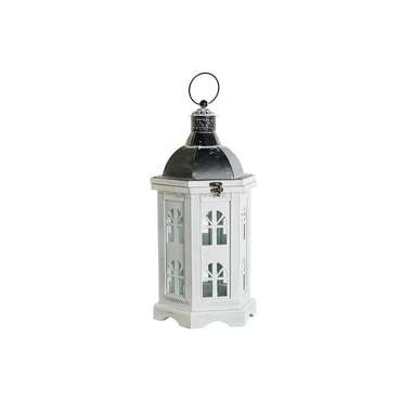 Фонарь DKD Home Decor Отделка состаренная Белый Темно-серый Деревянный Стеклянный 19 x 17 x 39 cm