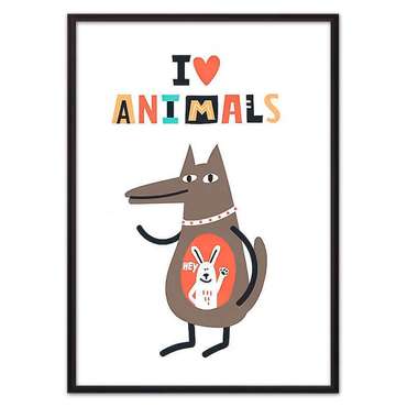 Постер в рамке Волк "I love animals" 21х30 см