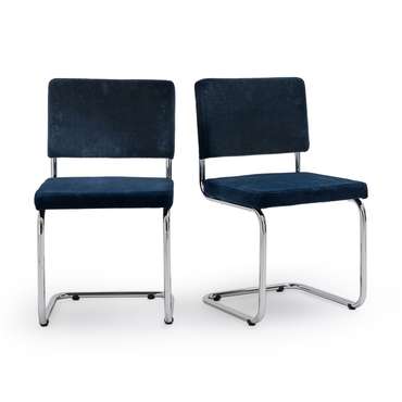 Комплект из двух стульев из велюра на металлокаркасе Sarva темно-синего цвета