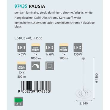 Подвесной светодиодный светильник Pausia цвета хром