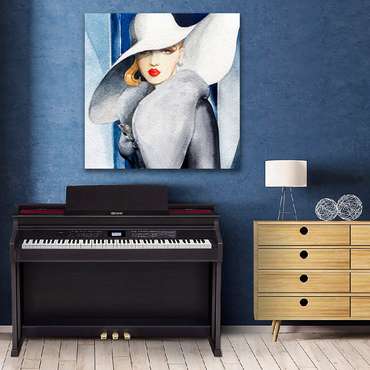 Картина на холсте Девушка в белой шляпе 60х60 см