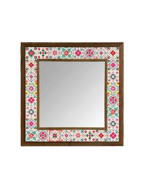 Настенное зеркало 43x43 с каменной мозаикой бело-розового цвета