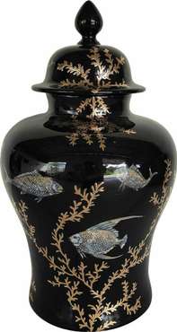 Фарфоровая ваза с крышкой черно-золотого цвета