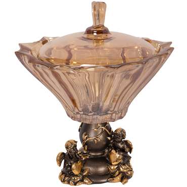 Фруктовница Мерси бронзового цвета со стеклянной чашей Голд с крышкой