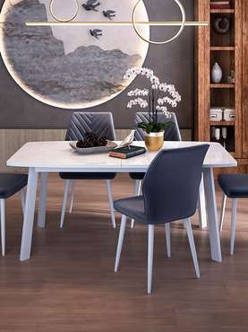 Раздвижной обеденный стол AA140 с керамической столишницей белого цвета 