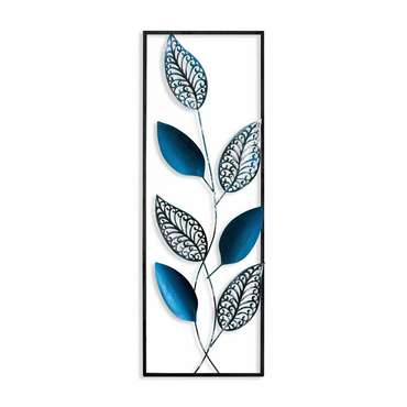 Настенный декор ручной работы Листья 32х90 из металла сине-черного цвета
