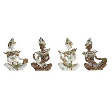 Декоративная фигура DKD Home Decor Белый Коричневый Будда Восточный 18 x 12 x 27,5 cm (4 Предметы)