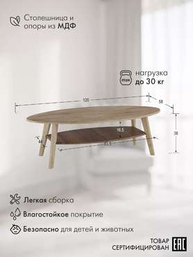 Стол журнальный Серфинг цвета дуб сонома и акация