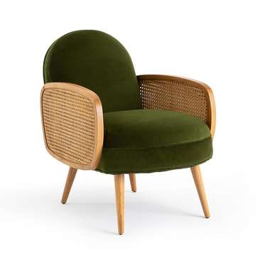 Кресло из велюра и дуба Buisseau зеленого цвета