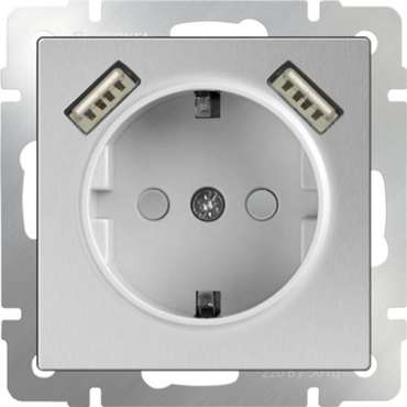 Розетка с заземлением и USB серебряного цвета