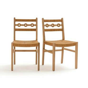 Комплект из стульев из дуба и плетеного материала Menorca бежевого цвета