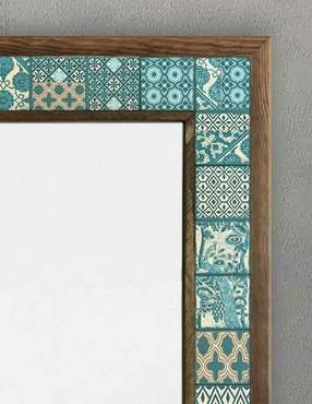 Настенное зеркало 53x73 с каменной мозаикой бирюзово-бежевого цвета