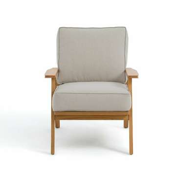 Кресло винтажное из дуба и хлопкальна Linna бежевого цвета