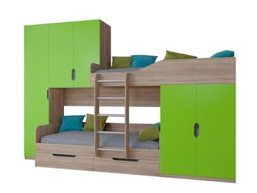 Двухъярусная кровать Лео 80х190 цвета Дуб Сонома-салатовый