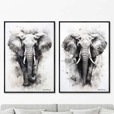 Набор из двух репродукций картин Walking elephants, 2024г.