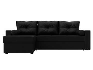 Угловой диван-кровать Верона черного цвета (экокожа) левый угол