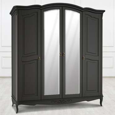 Шкаф четырехдверный Akrata черного цвета с зеркалом