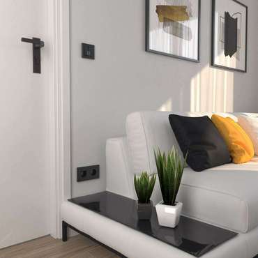 Выключатель двухклавишный с подсветкой черного цвета проходной