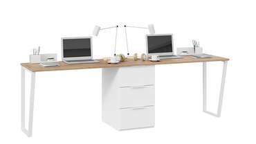Комплект письменных столов с одной тумбой Порто бело-бежевого цвета