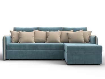 Угловой диван-кровать Лига-078 бирюзового цвета правый