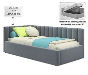Кровать Milena 90х200 серого цвета с подъемным механизмом