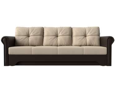 Прямой диван-кровать Европа бежево-коричневого цвета (экокожа)