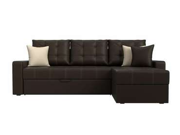 Угловой диван-кровать Ливерпуль коричневого цвета (экокожа) правый угол
